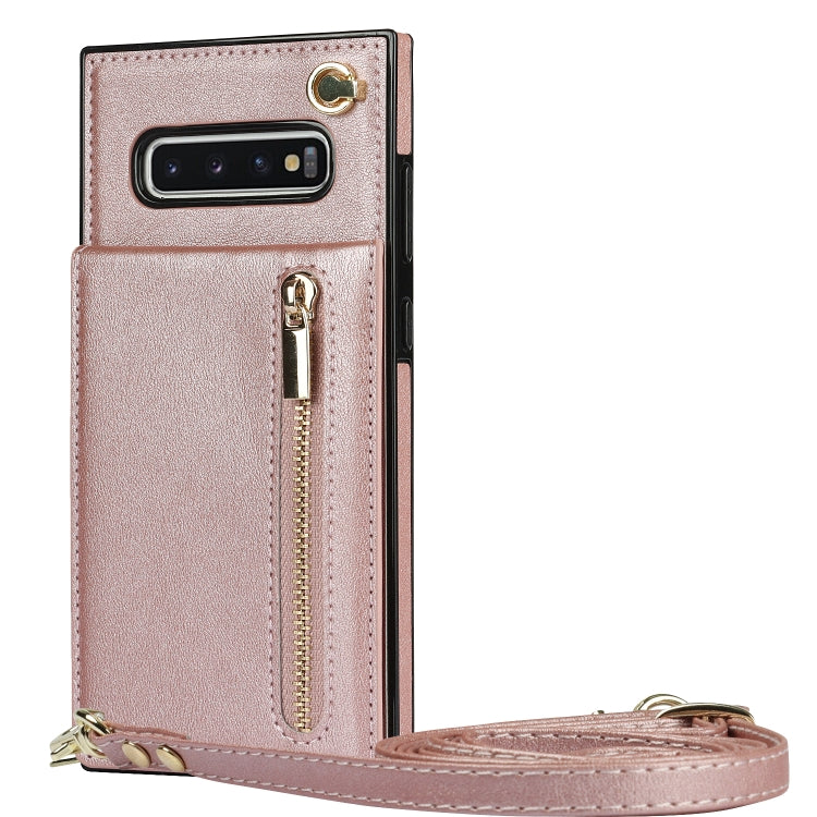 For Samsung Galaxy S10 Plus Cross-body Zipper Square TPU+PU Back Cover Case with Holder & Card Slots & Wallet & Strap(Rose Gold) by buy2fix
