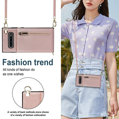 For Samsung Galaxy S10 Plus Cross-body Zipper Square TPU+PU Back Cover Case with Holder & Card Slots & Wallet & Strap(Rose Gold) by buy2fix