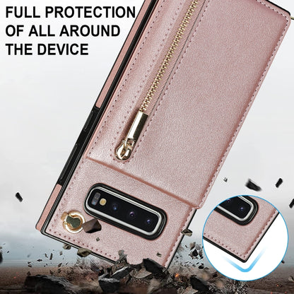 For Samsung Galaxy S10 Plus Cross-body Zipper Square TPU+PU Back Cover Case with Holder & Card Slots & Wallet & Strap(Rose Gold) by buy2fix