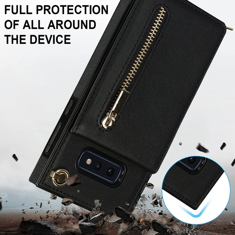For Samsung Galaxy S10e Cross-body Zipper Square TPU+PU Back Cover Case with Holder & Card Slots & Wallet & Strap(Black) by buy2fix