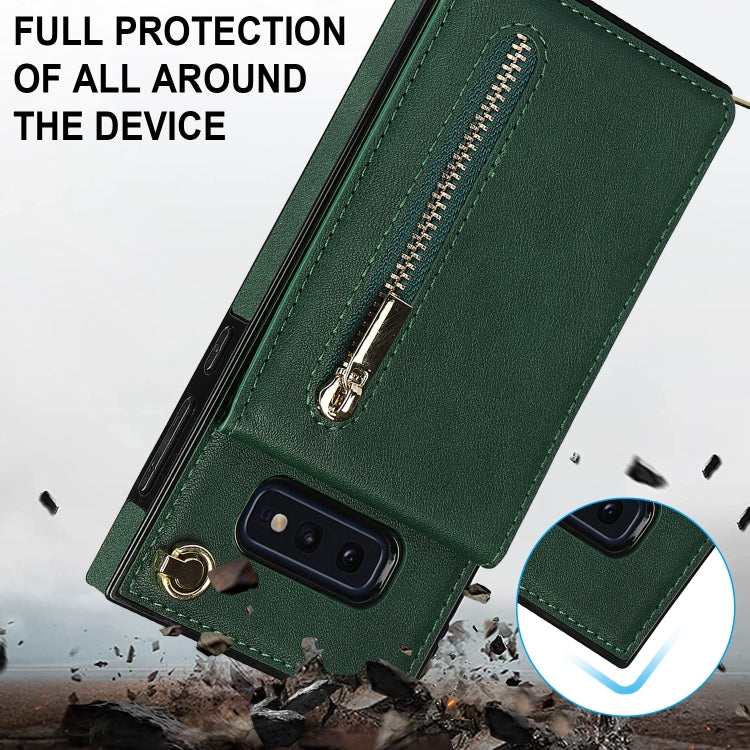 For Samsung Galaxy S10e Cross-body Zipper Square TPU+PU Back Cover Case with Holder & Card Slots & Wallet & Strap(Green) by buy2fix