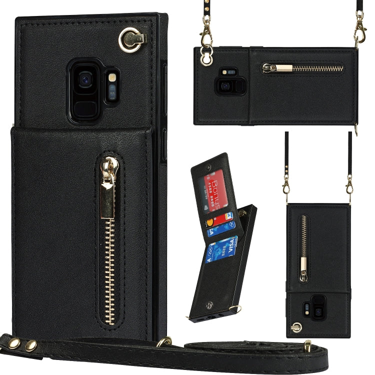For Samsung Galaxy S9 Cross-body Zipper Square TPU+PU Back Cover Case with Holder & Card Slots & Wallet & Strap(Black) by buy2fix