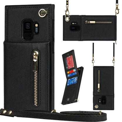 For Samsung Galaxy S9 Cross-body Zipper Square TPU+PU Back Cover Case with Holder & Card Slots & Wallet & Strap(Black) by buy2fix