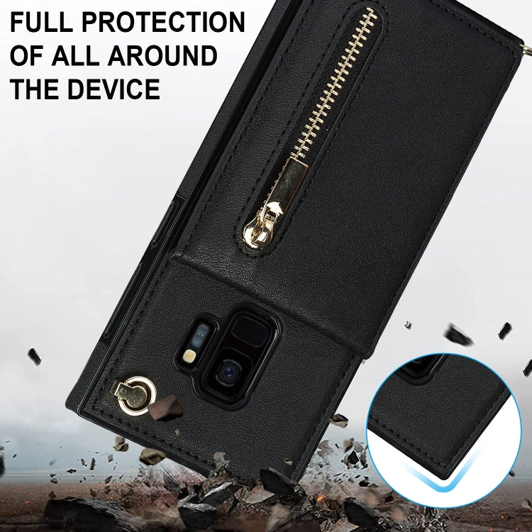 For Samsung Galaxy S9 Cross-body Zipper Square TPU+PU Back Cover Case with Holder & Card Slots & Wallet & Strap(Black) by buy2fix