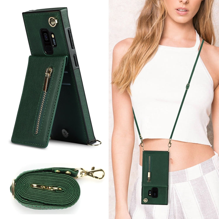 For Samsung Galaxy S9 Cross-body Zipper Square TPU+PU Back Cover Case with Holder & Card Slots & Wallet & Strap(Green) by buy2fix