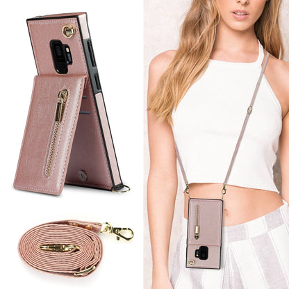 For Samsung Galaxy S9 Cross-body Zipper Square TPU+PU Back Cover Case with Holder & Card Slots & Wallet & Strap(Rose Gold) by buy2fix