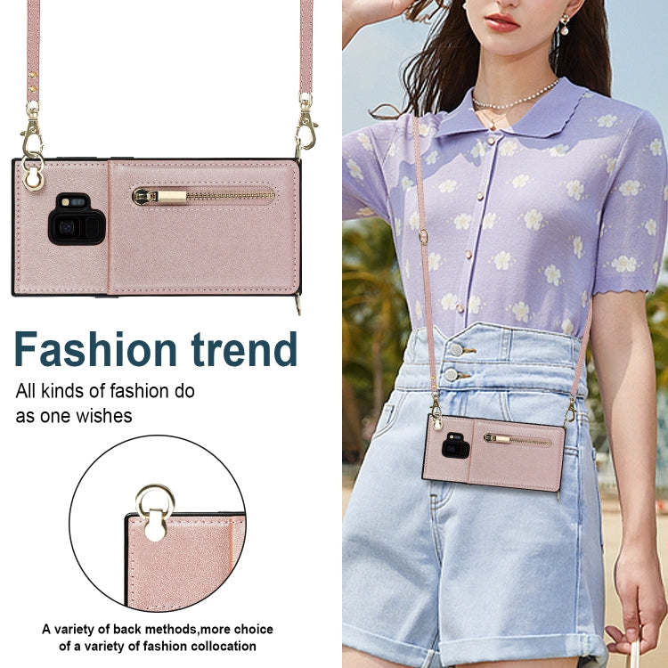 For Samsung Galaxy S9 Cross-body Zipper Square TPU+PU Back Cover Case with Holder & Card Slots & Wallet & Strap(Rose Gold) by buy2fix