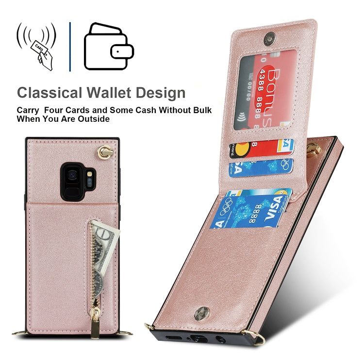 For Samsung Galaxy S9 Cross-body Zipper Square TPU+PU Back Cover Case with Holder & Card Slots & Wallet & Strap(Rose Gold) by buy2fix