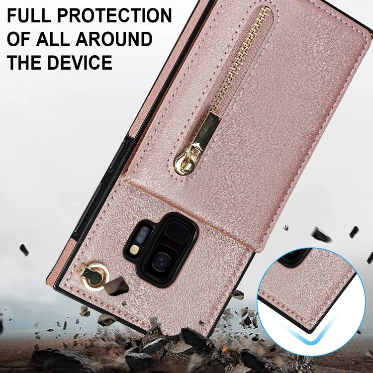 For Samsung Galaxy S9 Cross-body Zipper Square TPU+PU Back Cover Case with Holder & Card Slots & Wallet & Strap(Rose Gold) by buy2fix