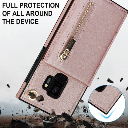 For Samsung Galaxy S9 Cross-body Zipper Square TPU+PU Back Cover Case with Holder & Card Slots & Wallet & Strap(Rose Gold) by buy2fix