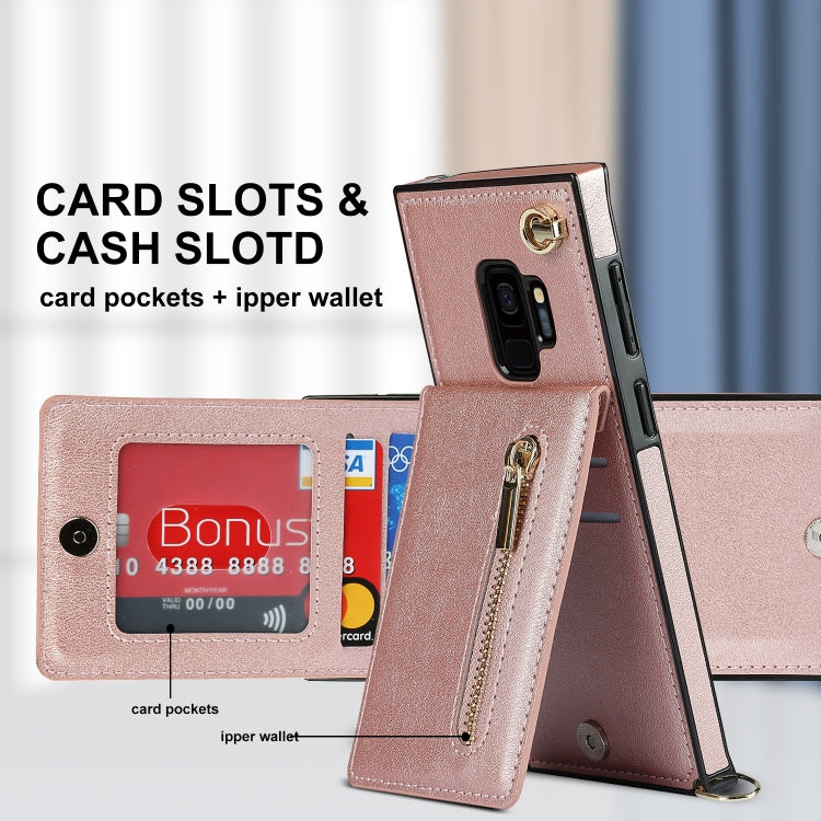 For Samsung Galaxy S9 Cross-body Zipper Square TPU+PU Back Cover Case with Holder & Card Slots & Wallet & Strap(Rose Gold) by buy2fix