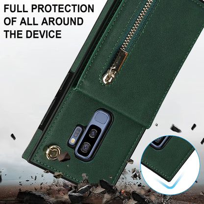 For Samsung Galaxy S9 Plus Cross-body Zipper Square TPU+PU Back Cover Case with Holder & Card Slots & Wallet & Strap(Green) by buy2fix