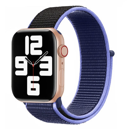 For Apple Watch Series 9&8&7 41mm / SE 3&SE 2&6&SE&5&4 40mm / 3&2&1 38mm Color Matching Nylon Watch Band(Black + Blue) by buy2fix