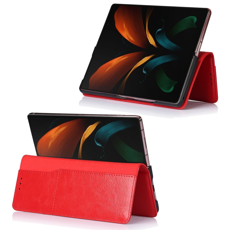 For Samsung Galaxy Z Fold2 5G 2 In 1 Crazy Horse Texture Split Horizontal Flip Leather Case with Holder & Card Slot(Red) by buy2fix