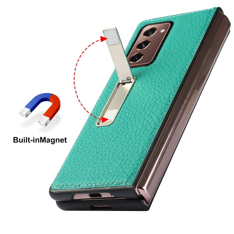 For Samsung Galaxy Z Fold2 5G Lychee Texture Leather Protective Case with Holder(Green) - Galaxy Phone Cases by buy2fix | Online Shopping UK | buy2fix