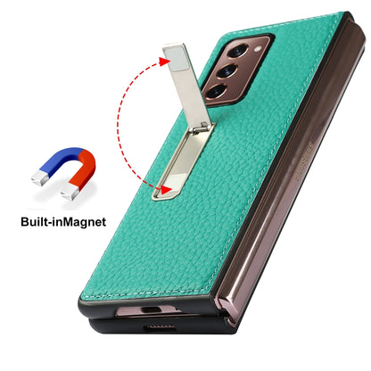 For Samsung Galaxy Z Fold2 5G Lychee Texture Leather Protective Case with Holder(Green) - Galaxy Phone Cases by buy2fix | Online Shopping UK | buy2fix
