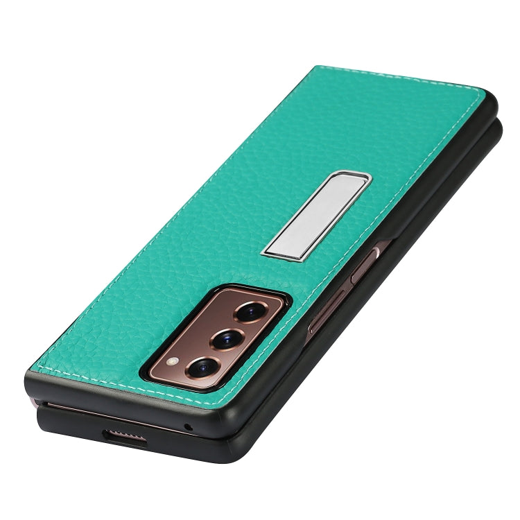 For Samsung Galaxy Z Fold2 5G Lychee Texture Leather Protective Case with Holder(Green) - Galaxy Phone Cases by buy2fix | Online Shopping UK | buy2fix