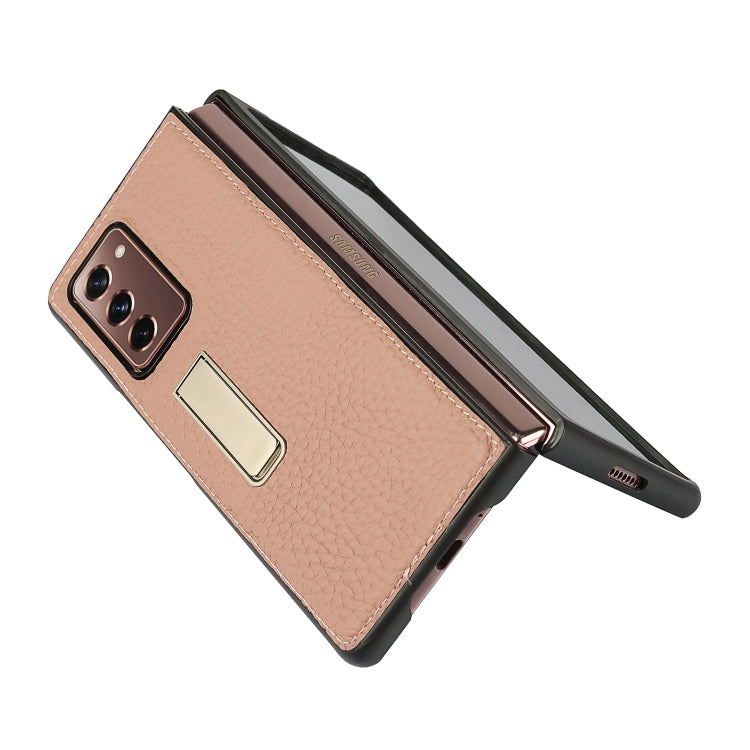 For Samsung Galaxy Z Fold2 5G Lychee Texture Leather Protective Case with Holder(Rose Gold) by buy2fix