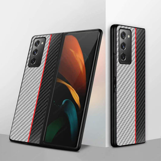 For Samsung Galaxy Z Fold2 5G Carbon Fiber Texture Color Matching Protective Case(White Red Black) by buy2fix