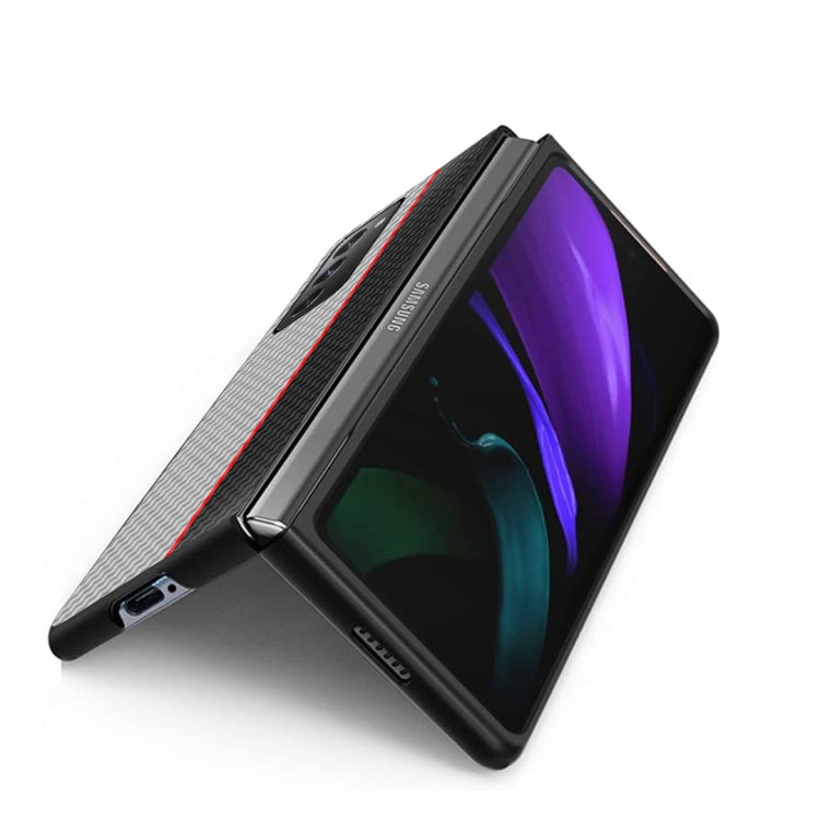 For Samsung Galaxy Z Fold2 5G Carbon Fiber Texture Color Matching Protective Case(White Red Black) by buy2fix