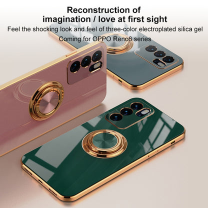 For OPPO Reno6 6D Electroplating Full Coverage Silicone Protective Case with Magnetic Ring Holder(Light Cyan) by buy2fix