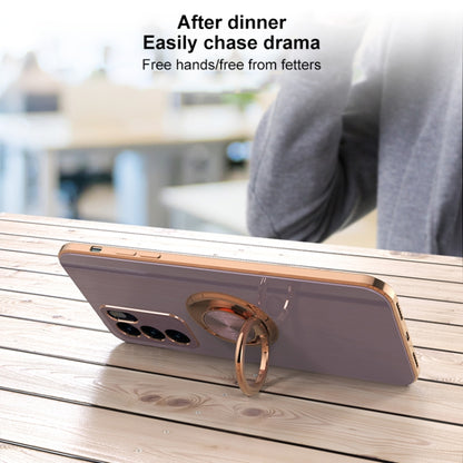 For OPPO Reno6 6D Electroplating Full Coverage Silicone Protective Case with Magnetic Ring Holder(Light Cyan) by buy2fix