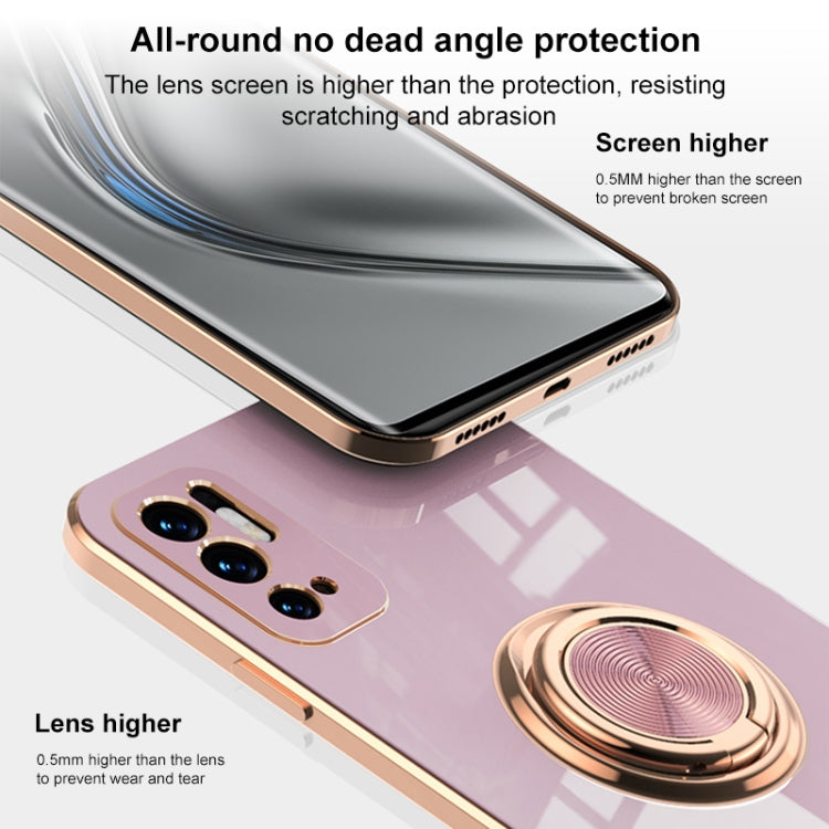 For OPPO Reno6 6D Electroplating Full Coverage Silicone Protective Case with Magnetic Ring Holder(Light Cyan) by buy2fix