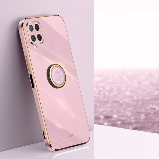 For Samsung Galaxy A22 4G XINLI Straight Edge 6D Electroplate TPU Phone Case with Ring Holder(Cherry Purple)