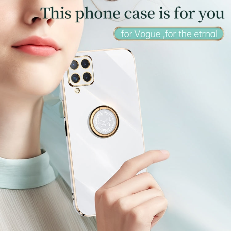 For Samsung Galaxy A22 4G XINLI Straight Edge 6D Electroplate TPU Phone Case with Ring Holder(Cherry Purple) - Galaxy Phone Cases by XINLI | Online Shopping UK | buy2fix
