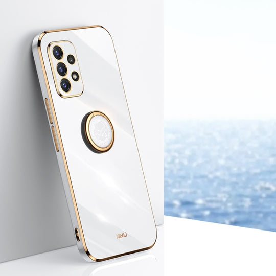 For Samsung Galaxy A52 5G XINLI Straight Edge 6D Electroplate TPU Phone Case with Ring Holder(White)