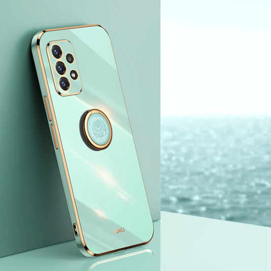 For Samsung Galaxy A52 5G XINLI Straight Edge 6D Electroplate TPU Phone Case with Ring Holder(Mint Green) - Galaxy Phone Cases by XINLI | Online Shopping UK | buy2fix