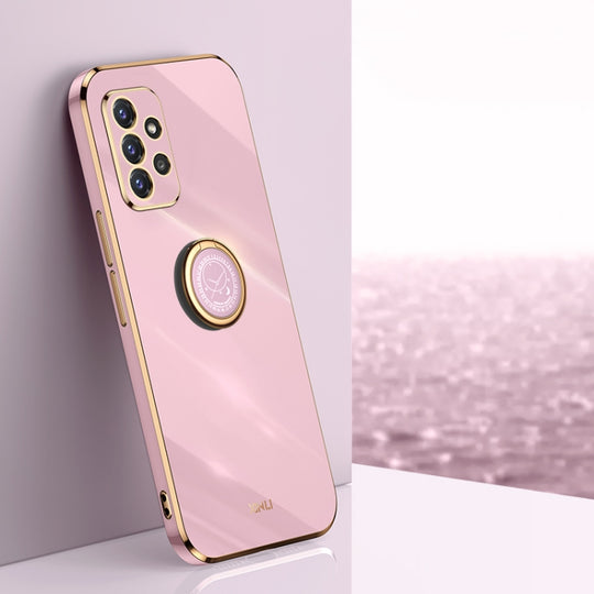 For Samsung Galaxy A72 5G XINLI Straight Edge 6D Electroplate TPU Phone Case with Ring Holder(Cherry Purple)