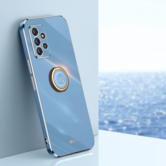For Samsung Galaxy A72 5G XINLI Straight Edge 6D Electroplate TPU Phone Case with Ring Holder(Celestial Blue)