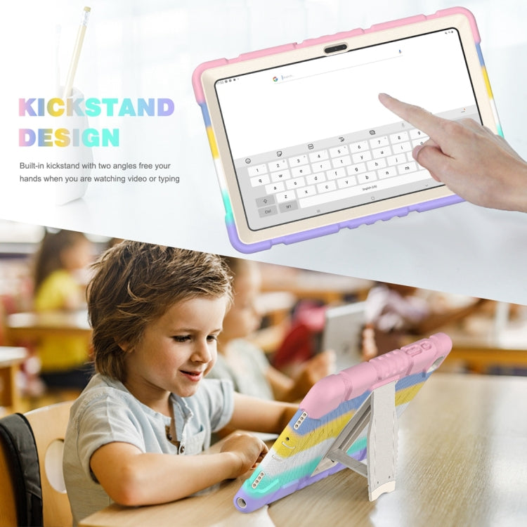 For Samsung Galaxy Tab A7 T500 3-Layer Protection Screen Frame + PC + Silicone Shockproof Combination Case with Holder(Colorful Pink) - Other Galaxy Tab PC by buy2fix | Online Shopping UK | buy2fix