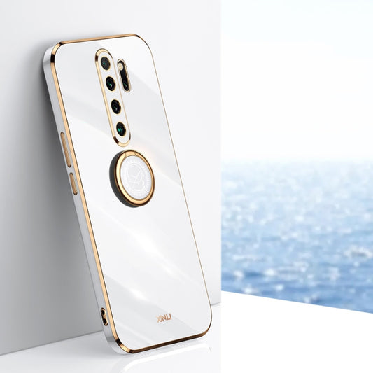 For Xiaomi Redmi Note 8 Pro XINLI Straight Edge 6D Electroplate TPU Phone Case with Ring Holder(White) - Xiaomi Cases by XINLI | Online Shopping UK | buy2fix