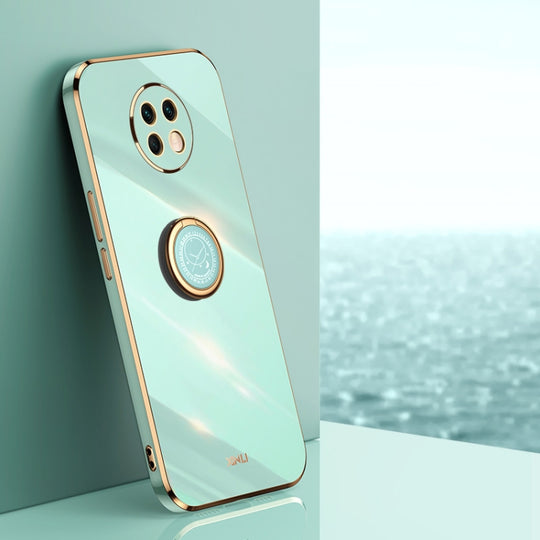 For Xiaomi Redmi Note 9 5G XINLI Straight Edge 6D Electroplate TPU Phone Case with Ring Holder(Mint Green)