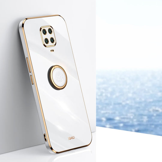 For Xiaomi Redmi Note 9S XINLI Straight Edge 6D Electroplate TPU Phone Case with Ring Holder(White)