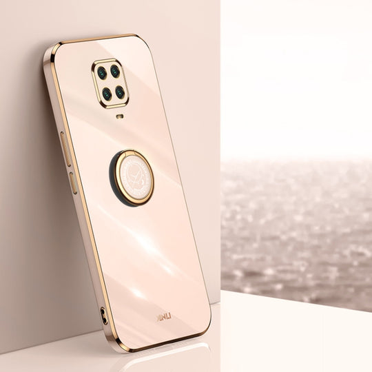 For Xiaomi Redmi Note 9S XINLI Straight Edge 6D Electroplate TPU Phone Case with Ring Holder(Pink)