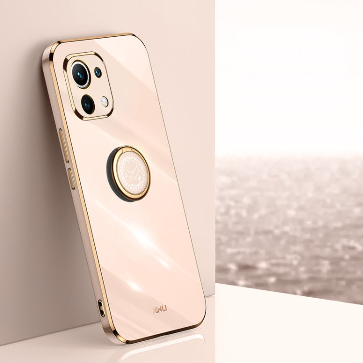 For Xiaomi Mi 11 XINLI Straight Edge 6D Electroplate TPU Phone Case with Ring Holder(Pink) - Xiaomi Cases by XINLI | Online Shopping UK | buy2fix