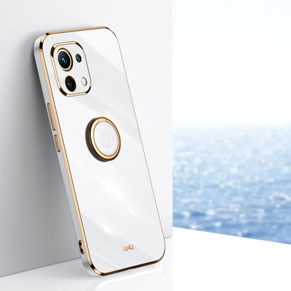 For Xiaomi Mi 11 Lite XINLI Straight Edge 6D Electroplate TPU Phone Case with Ring Holder(White) - Xiaomi Cases by XINLI | Online Shopping UK | buy2fix