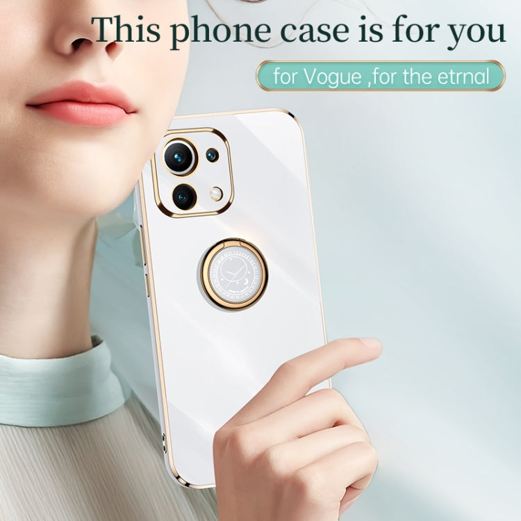 For Xiaomi Mi 11 Lite XINLI Straight Edge 6D Electroplate TPU Phone Case with Ring Holder(White) - Xiaomi Cases by XINLI | Online Shopping UK | buy2fix