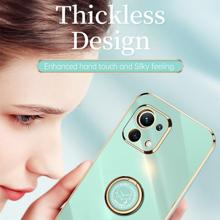 For Xiaomi Mi 11 Lite XINLI Straight Edge 6D Electroplate TPU Phone Case with Ring Holder(White) - Xiaomi Cases by XINLI | Online Shopping UK | buy2fix