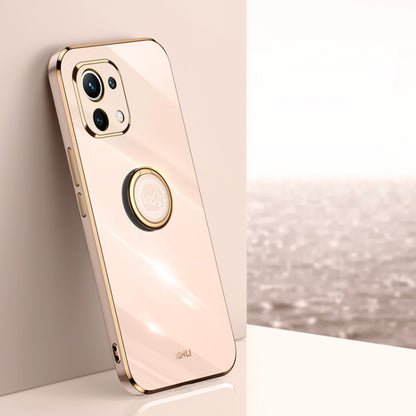 For Xiaomi Mi 11 Lite XINLI Straight Edge 6D Electroplate TPU Phone Case with Ring Holder(Pink) - Xiaomi Cases by XINLI | Online Shopping UK | buy2fix