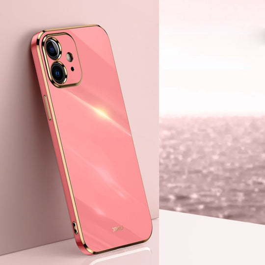 For iPhone 12 XINLI Straight Edge 6D Electroplate TPU Phone Case(Hawthorn Red)