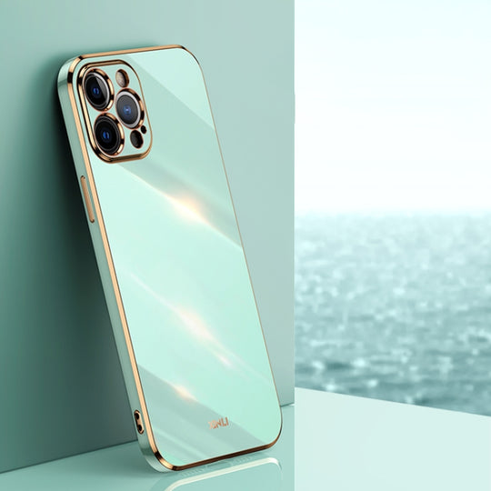 For iPhone 12 Pro XINLI Straight Edge 6D Electroplate TPU Phone Case(Mint Green)