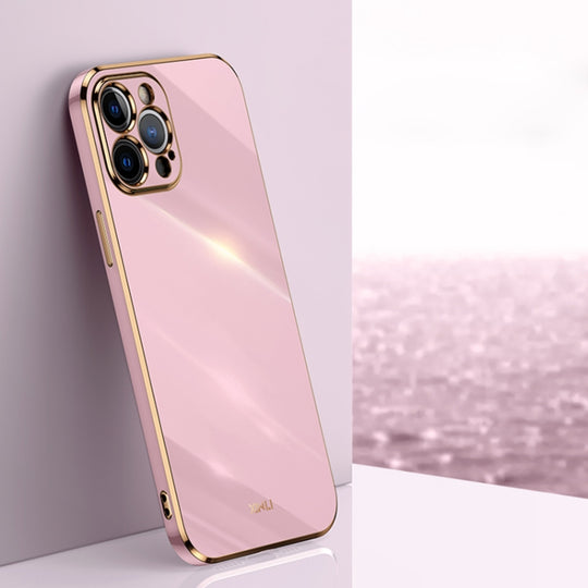 For iPhone 12 Pro Max XINLI Straight Edge 6D Electroplate TPU Phone Case(Cherry Purple)