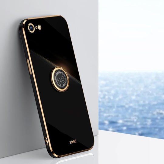 XINLI Straight Edge 6D Electroplate TPU Phone Case with Ring Holder For iPhone 6 Plus / 6s Plus(Black)