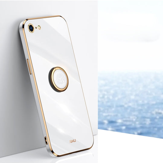 XINLI Straight Edge 6D Electroplate TPU Phone Case with Ring Holder For iPhone 6 Plus / 6s Plus(White)