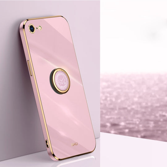 For iPhone SE 2022 / SE 2020 / 8 / 7 XINLI Straight Edge 6D Electroplate TPU Phone Case with Ring Holder(Cherry Purple)