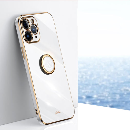For iPhone 11 Pro Max XINLI Straight Edge 6D Electroplate TPU Phone Case with Ring Holder (White) - iPhone 11 Pro Max Cases by XINLI | Online Shopping UK | buy2fix